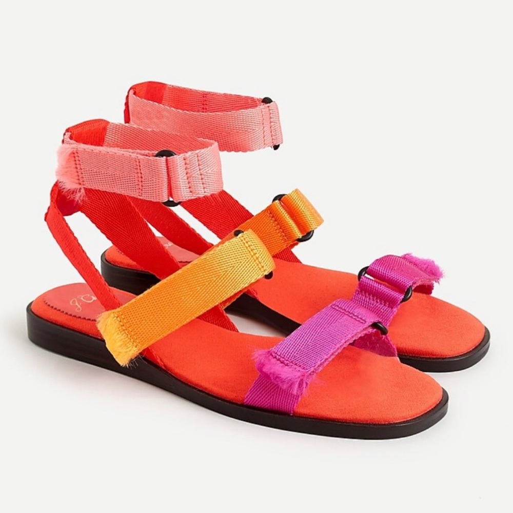 Colorblock J. Crew Gretchen Colorblock Velcro Nylon and Leather Sandal Size 6